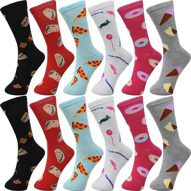 30-Pairs Women's Fun Patterned Cotton-Blend Crew Socks Assorted Pairs - PremiumBrandGoods