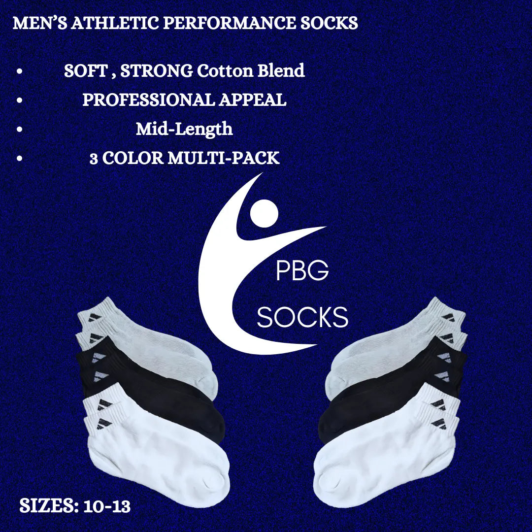 PBG Men's Socks 6 Pair Mid Length Athletic performance MultiPack Activewear 10-13 - PremiumBrandGoods