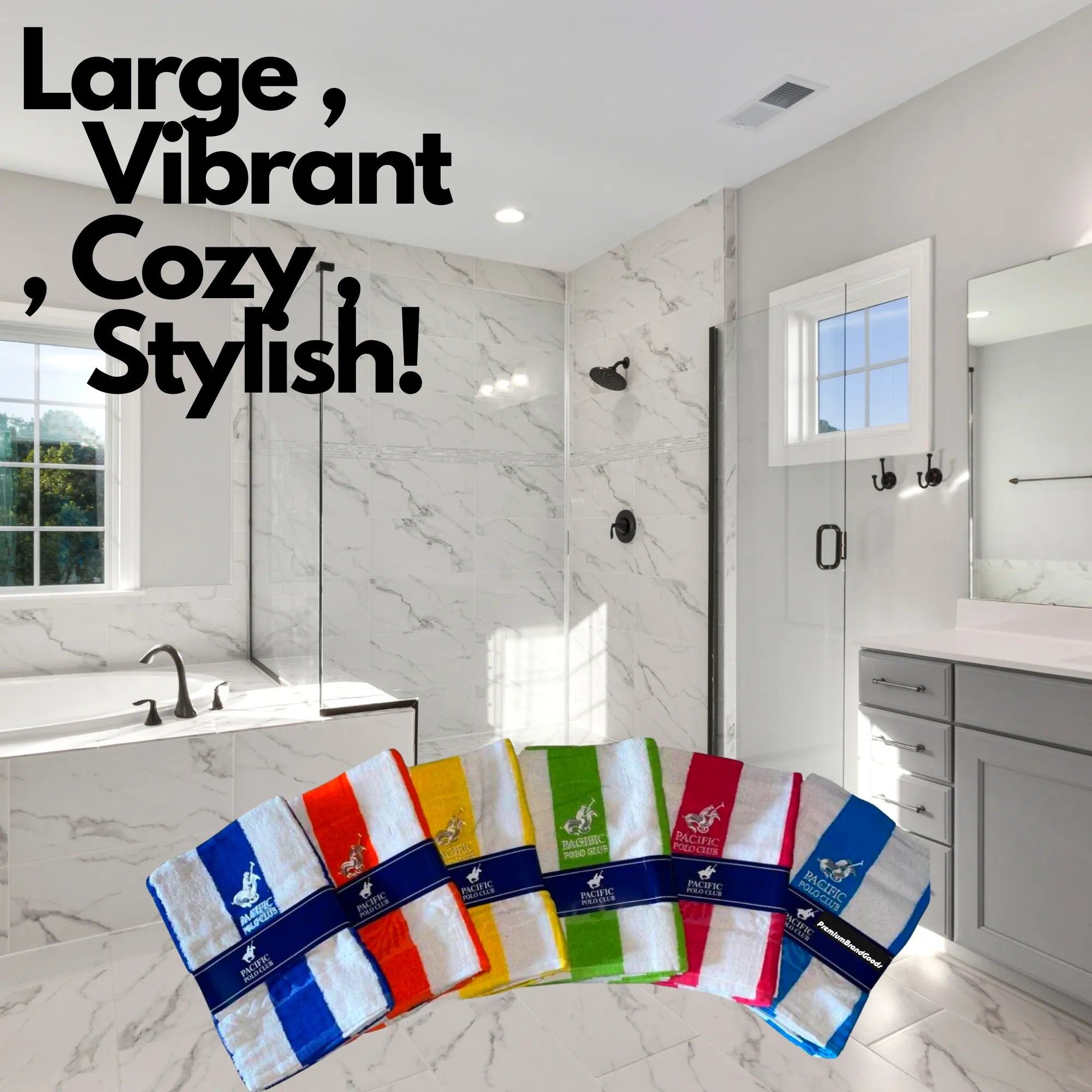 PBG Polo Striped 100% Cotton Full Size Every Day Towels 6 Pack - PremiumBrandGoods