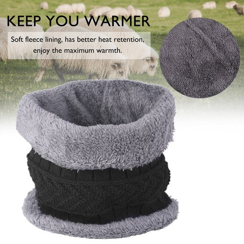 Black Winter Hat and Scarf Set Warm Fleece Lined Beanie unisex - PremiumBrandGoods