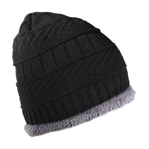 Black Winter Hat and Scarf Set Warm Fleece Lined Beanie unisex - PremiumBrandGoods