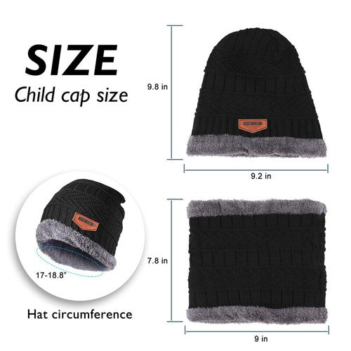 Black Winter Hat and Scarf Set Warm Fleece Lined Beanie unisex - PremiumBrandGoods