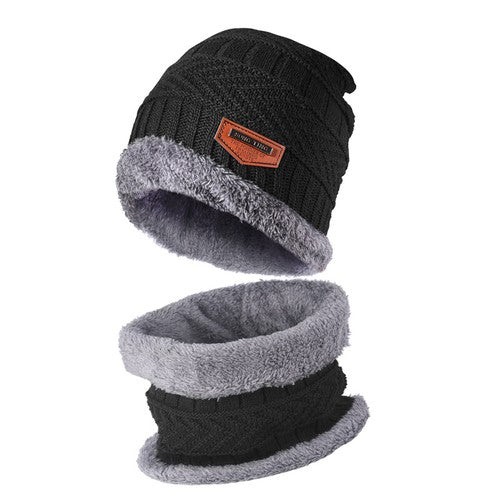 Black Winter Hat and Scarf Set Warm Fleece Lined Beanie unisex - PremiumBrandGoods
