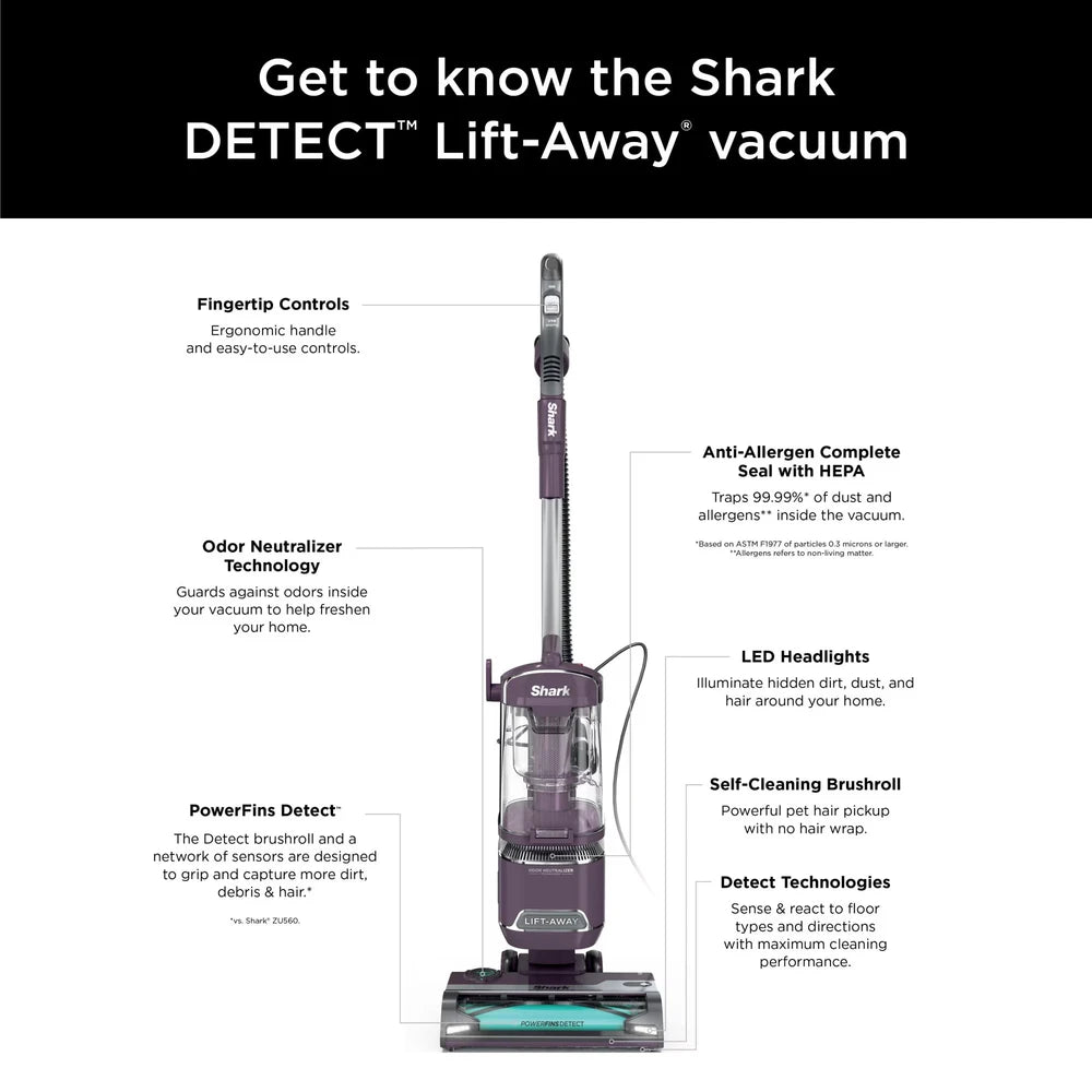 Restored Shark Detect Lift-Away ADV Upright Vacuum, Pet Friendly, Floor Detect, Direction Detect, PowerFins Self-Cleaning Brushroll, LA490 Mauve
