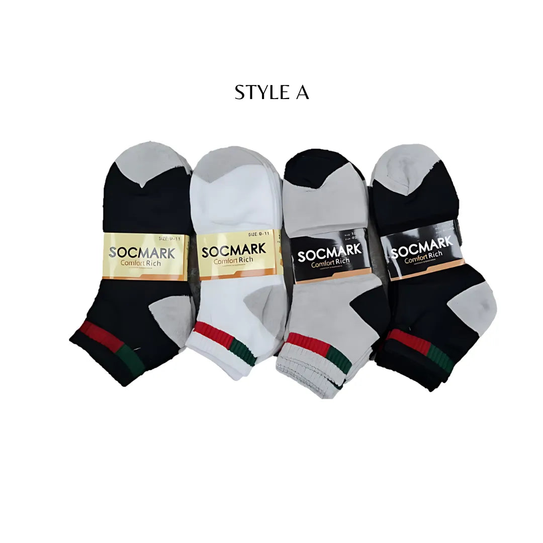 12 Pairs Ankle Socks 9-11 , 10-13 (8 styles) Active , Unisex - PremiumBrandGoods