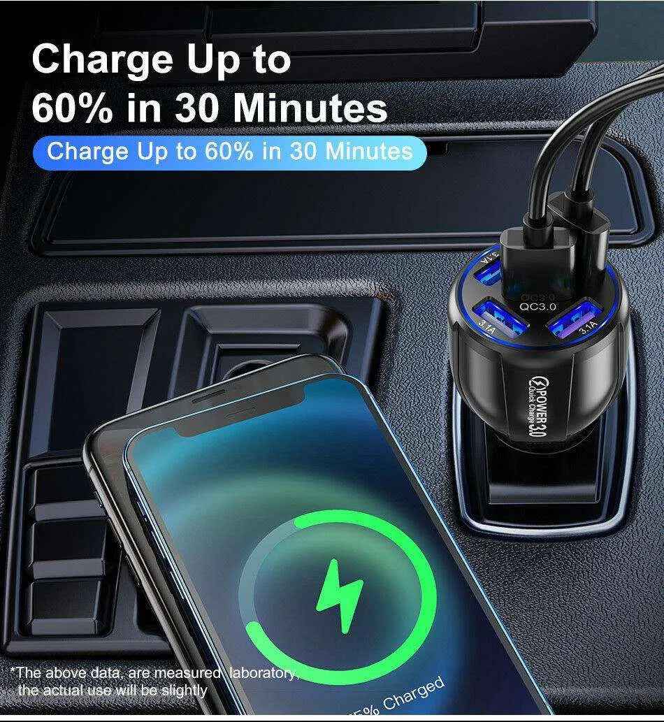 2 Pack PBG 5 Port USB Fast Car Charger with LED Display Charge 5 Devices at once