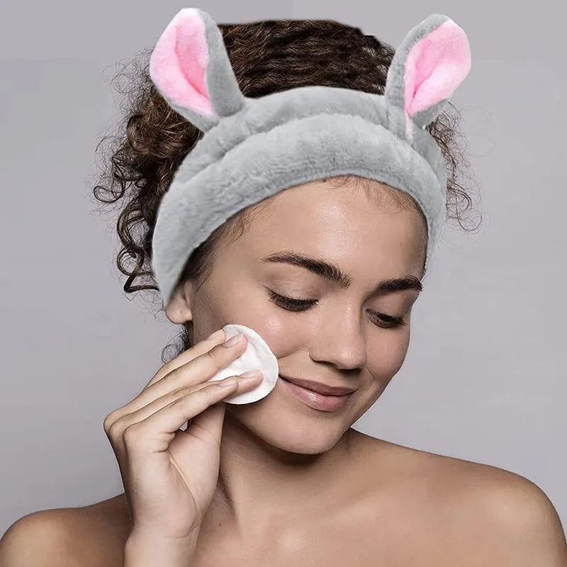 3 Pack Women Bunny Ears Headband Fashionable Face Washing Hair band Cute Hairband Fluffy Elastic Makeup Rabbit Headbands - PremiumBrandGoods