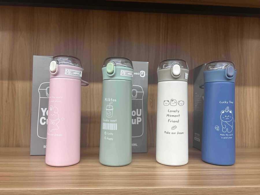 Yueku transparent straw line drawing thermos cup 500ml - PremiumBrandGoods