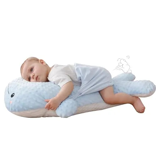 Newborn Baby Sleep Pillow Infant Pillow,Tummy Time Pillow,Burpee Pillow for Babies - Anti Roll Side Sleeping with Fixing Belt,Soothing Exhaust Solution for Baby's Discomfort (Blue Whale) - PremiumBrandGoods