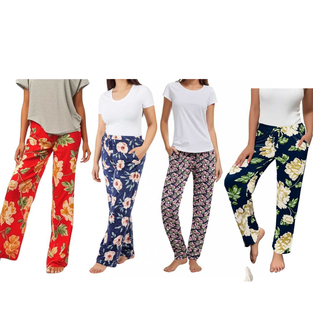 Womens Floral plush soft pajama pants 3 pack assorted styles - PremiumBrandGoods