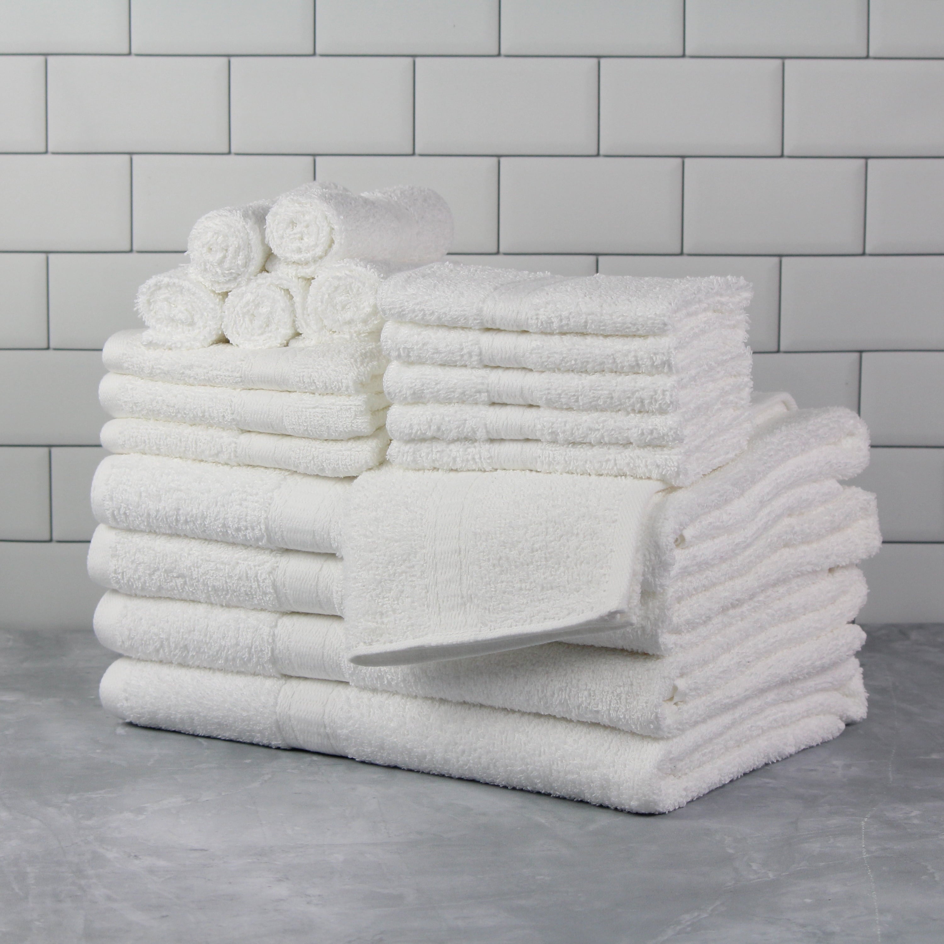 Mainstays 18-Piece Luxury Cotton Towel Set - Super Soft, Highly Absorbent Bath, Hand Towels & Washcloths (White)