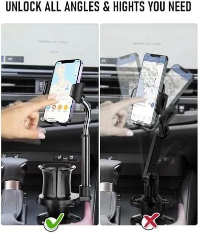 Cup Holder Phone Mount, Upgraded 2 in 1 Cup Holder Phone Holder for Car, Car Phone Mount with Long Gooseneck and Stretchable Cup Holder for Track, Car, Compatible with iPhone Samsung All Phones - PremiumBrandGoods