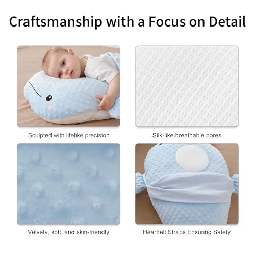 Newborn Baby Sleep Pillow Infant Pillow,Tummy Time Pillow,Burpee Pillow for Babies - Anti Roll Side Sleeping with Fixing Belt,Soothing Exhaust Solution for Baby's Discomfort (Blue Whale) - PremiumBrandGoods
