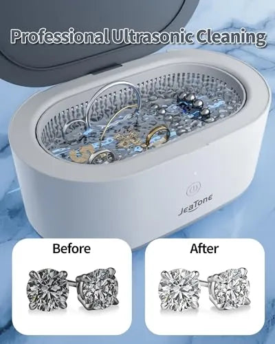 Jewelry Cleaner Ultrasonic Machine, JeaTone 600ML Ultrasonic Jewelry Cleaner with 50ML Ultrasonic Cleaner Solution, Ultrasonic Retainer Cleaner for All Jewelry, Denture, Mouth Guard, Eyeglasses - PremiumBrandGoods