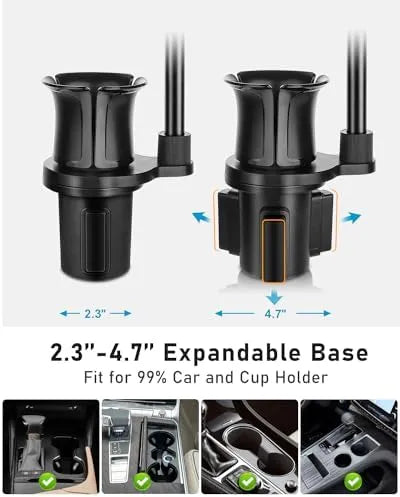 Cup Holder Phone Mount, Upgraded 2 in 1 Cup Holder Phone Holder for Car, Car Phone Mount with Long Gooseneck and Stretchable Cup Holder for Track, Car, Compatible with iPhone Samsung All Phones - PremiumBrandGoods