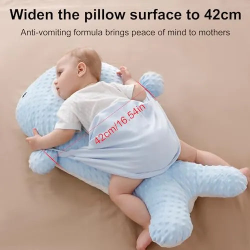 Newborn Baby Sleep Pillow Infant Pillow,Tummy Time Pillow,Burpee Pillow for Babies - Anti Roll Side Sleeping with Fixing Belt,Soothing Exhaust Solution for Baby's Discomfort (Blue Whale) - PremiumBrandGoods