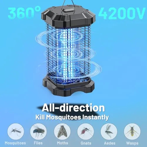 Bug Zapper Outdoor, 4200V Electric Mosquito Zapper Indoor, Insect Fly Zapper Waterproof with 5ft Power Cord, Mosquito Killer for Home, Patio, Kitchen, Backyard, Camping, Plug-in - PremiumBrandGoods