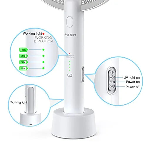 PALONE Electric Fly Swatter 3000V Bug Zapper Racket 2 in 1 Fly Swatter with 1200mAh Battery Rechargeable Mosquito Killer Lamp with 3 Layers Safety Mesh for Indoor and Outdoor - PremiumBrandGoods