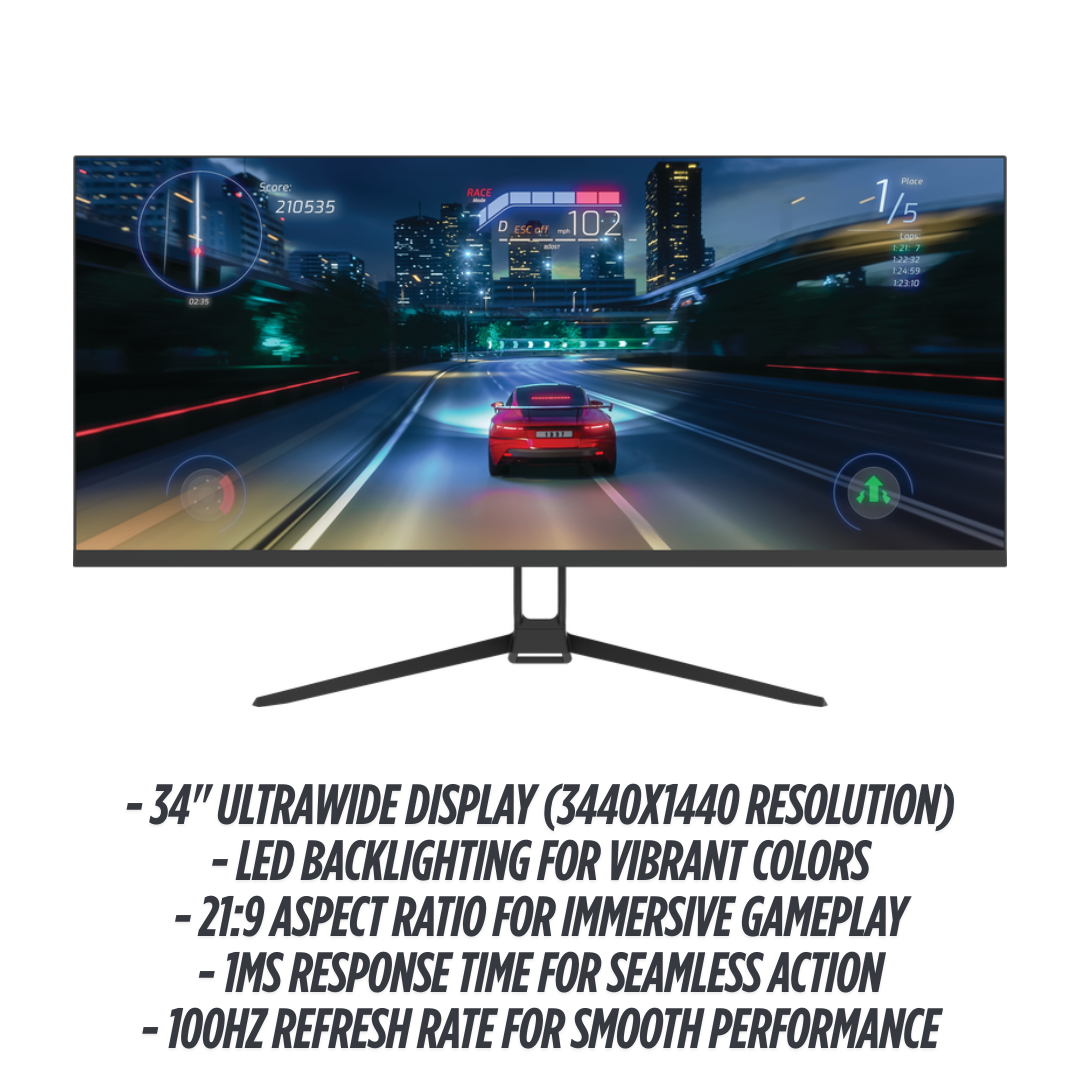 ViewGlow 34" GAMING MONITOR 3440X1440 LED WQHD 1MS 100HZ 21:9 WIDE MONITOR IMMERSIVE GAMING - PremiumBrandGoods