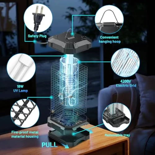 Bug Zapper Outdoor, 4200V Electric Mosquito Zapper Indoor, Insect Fly Zapper Waterproof with 5ft Power Cord, Mosquito Killer for Home, Patio, Kitchen, Backyard, Camping, Plug-in - PremiumBrandGoods