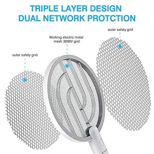PALONE Electric Fly Swatter 3000V Bug Zapper Racket 2 in 1 Fly Swatter with 1200mAh Battery Rechargeable Mosquito Killer Lamp with 3 Layers Safety Mesh for Indoor and Outdoor - PremiumBrandGoods