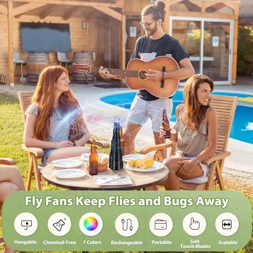 Fly Fans for Tables Rechargeable,Fly Repellent Outdoor Indoor Keep Flies Away,Table Top Fly Fan with Colorful Lighting for Picnic,Restaurant,Party,Kitchen,and BBQ - PremiumBrandGoods