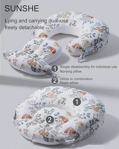 SUNSHE Nursing Pillow for Breastfeeding, Multifunctional Dual-Sided 2-in-1 (Baby Pillow+Nursing Pillow) with Adjustable Waist Strap and Removable Cotton Cover, (Maple Forest Oasis) - PremiumBrandGoods