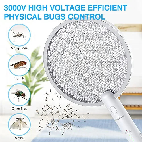 PALONE Electric Fly Swatter 3000V Bug Zapper Racket 2 in 1 Fly Swatter with 1200mAh Battery Rechargeable Mosquito Killer Lamp with 3 Layers Safety Mesh for Indoor and Outdoor - PremiumBrandGoods