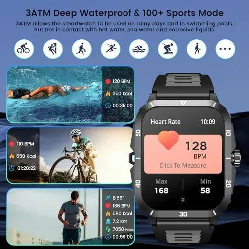 Smartwatch for Men Fitness Smart Watch: 2.0 inch Wrist Watch with Bluetooth Call Answer - Android iOS Compatible Military 3ATM Waterproof 100+ Sports Digital Activity Tracker Heart Rate Sleep Monitor - PremiumBrandGoods