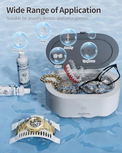 Jewelry Cleaner Ultrasonic Machine, JeaTone 600ML Ultrasonic Jewelry Cleaner with 50ML Ultrasonic Cleaner Solution, Ultrasonic Retainer Cleaner for All Jewelry, Denture, Mouth Guard, Eyeglasses - PremiumBrandGoods