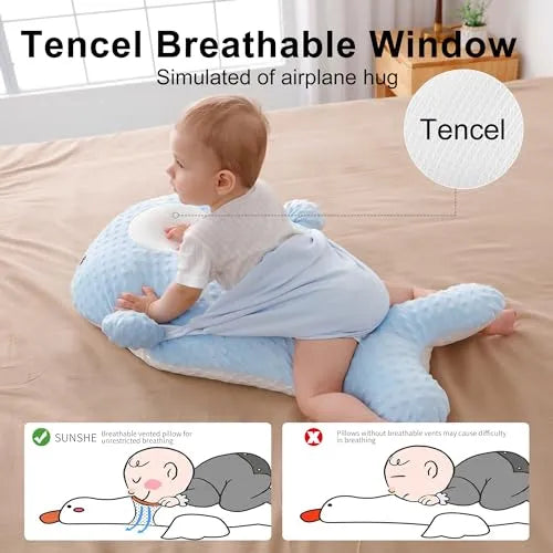 Newborn Baby Sleep Pillow Infant Pillow,Tummy Time Pillow,Burpee Pillow for Babies - Anti Roll Side Sleeping with Fixing Belt,Soothing Exhaust Solution for Baby's Discomfort (Blue Whale) - PremiumBrandGoods