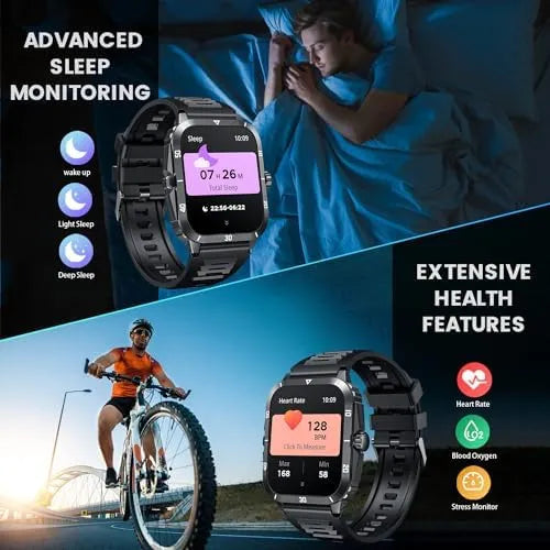 Smartwatch for Men Fitness Smart Watch: 2.0 inch Wrist Watch with Bluetooth Call Answer - Android iOS Compatible Military 3ATM Waterproof 100+ Sports Digital Activity Tracker Heart Rate Sleep Monitor - PremiumBrandGoods