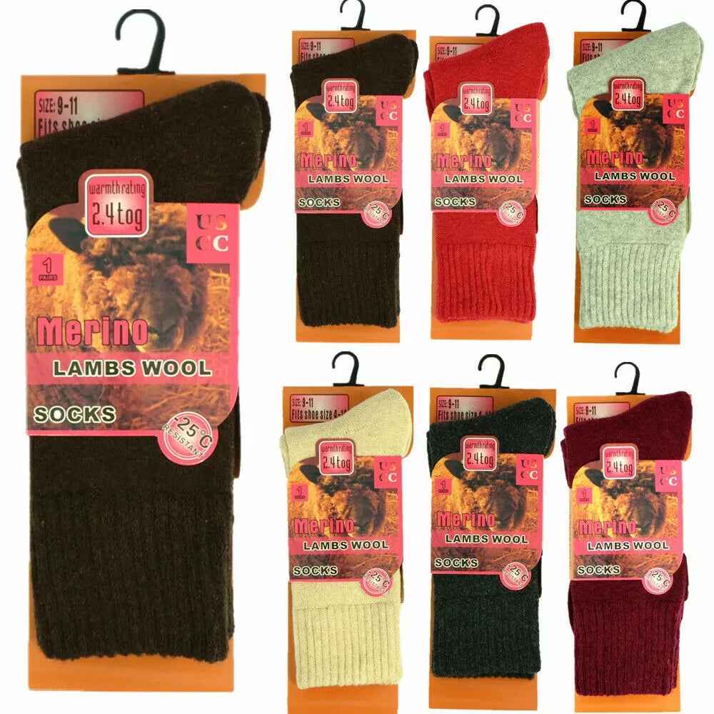 6 Pairs Women's Merino Lambs Wool Thermal Socks Heavy Duty Winter Warm 2.4 Tog
