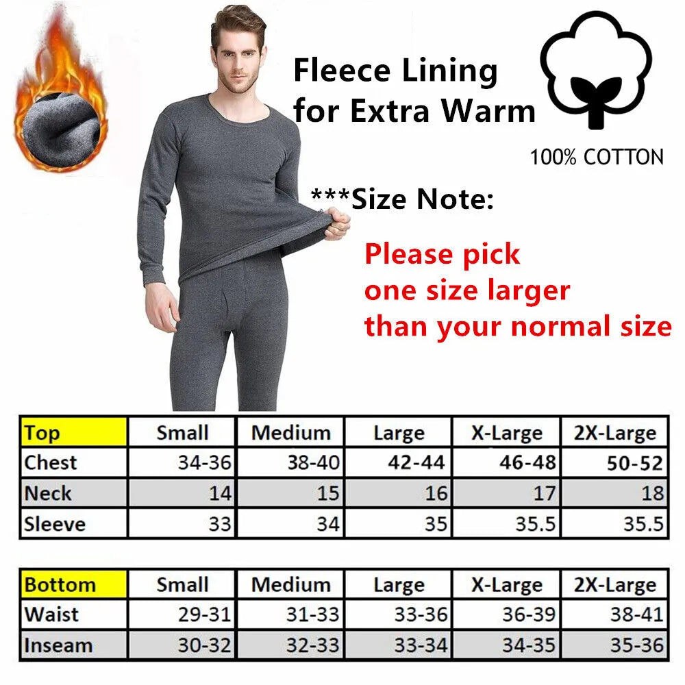 Mens thermal set underwear and shirt 100% cotton pants combo winter - PremiumBrandGoods