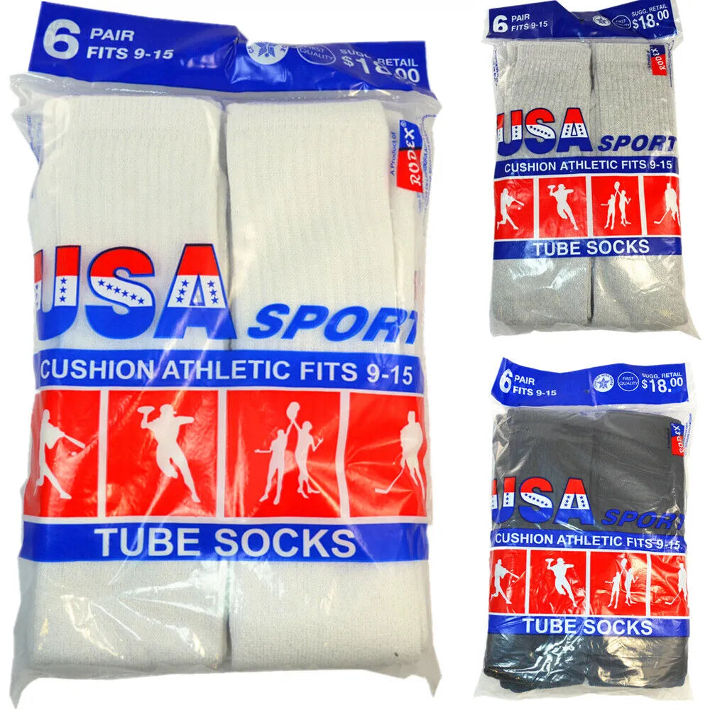 Men Athletic Socks Cotton Sports Solid Tube Socks sox Sizes 9-15 - PremiumBrandGoods