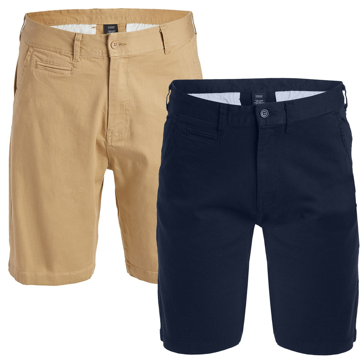 Men's Stretch Cotton Chino Shorts with Button Closure, 2-Pack, Waist 30-42