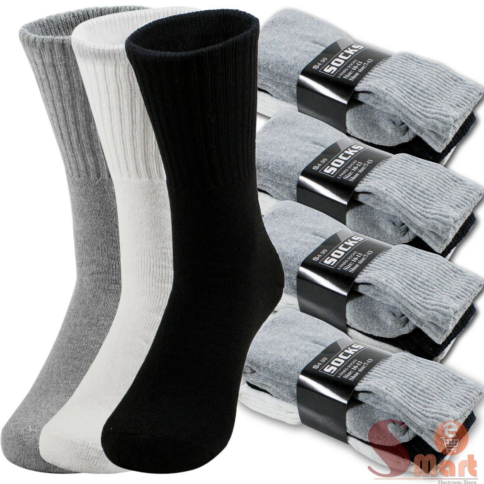 Lot 3-12 Pairs Mens Solid Sports Athletic Work Plain Crew Socks Size 9-11 10-13 - PremiumBrandGoods