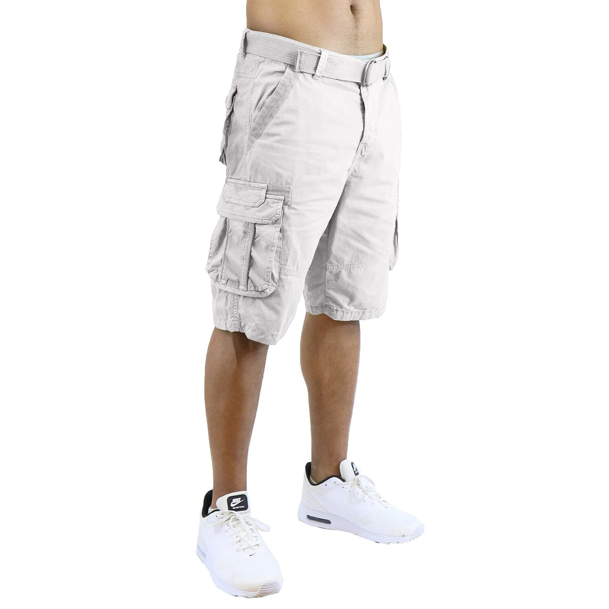 Men's Distressed Washed Cotton Cargo Shorts with Belt, Waist 30-42
