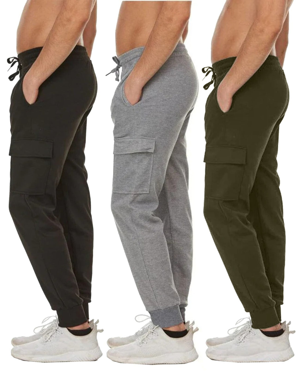 Men's Fleece-Lined Cargo Jogger Sweatpants, 3-Pack, S-3XL