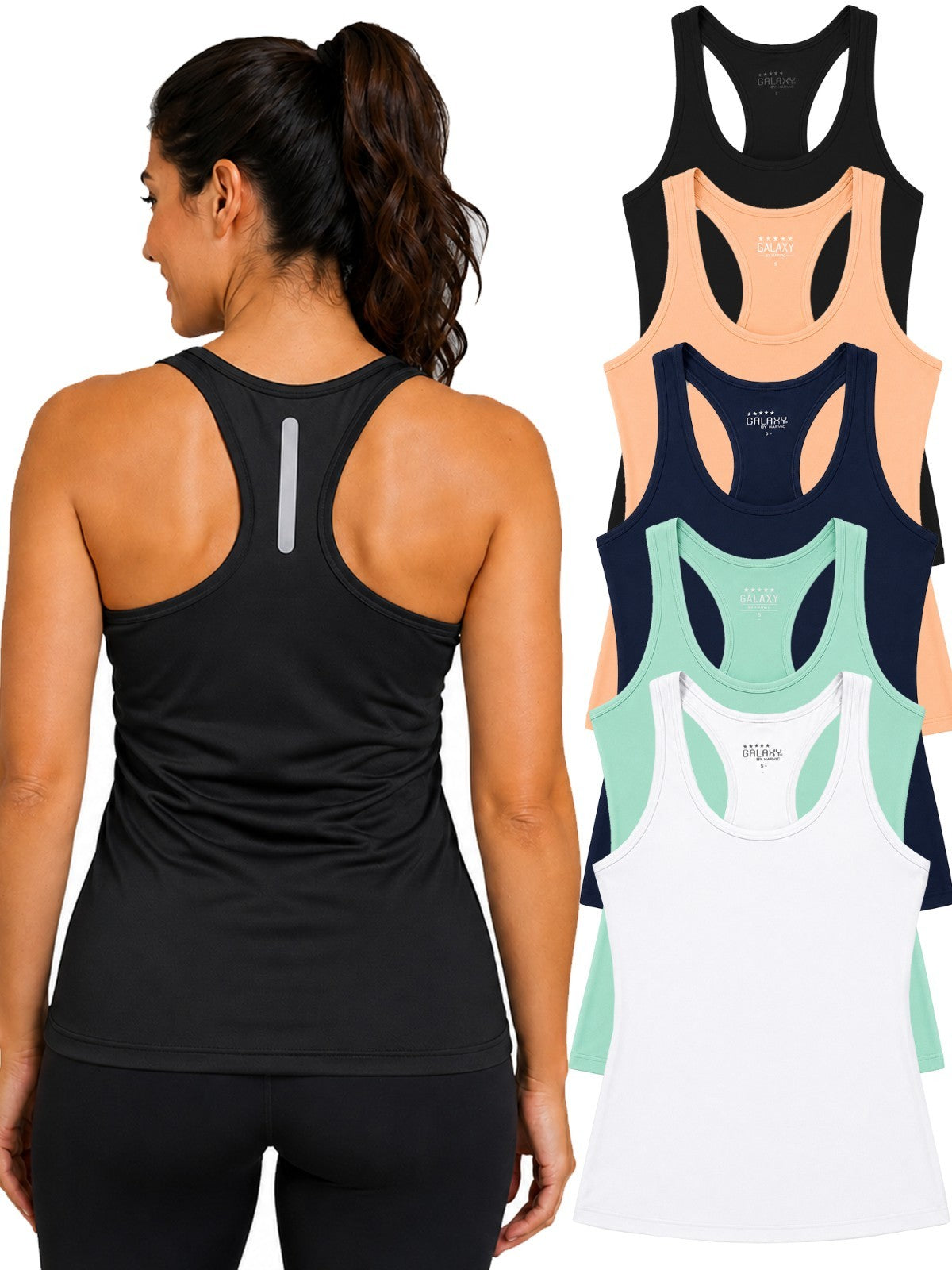 Women's Moisture-Wicking Racerback Sport Tank Tops, 5-Pack, S-3XL
