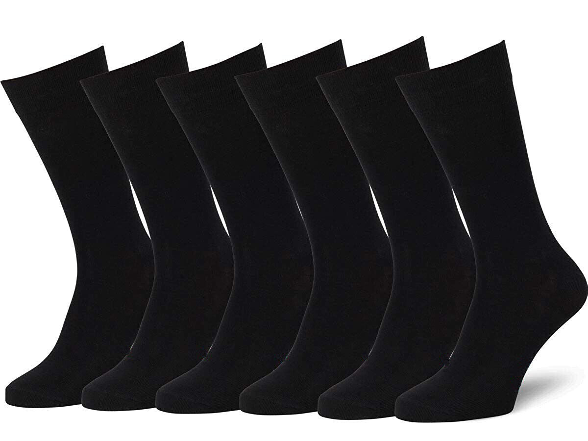 New 6 Pairs Mens Black Classic Dress Socks Calf Casual Fashion Crew Solid Sox - PremiumBrandGoods