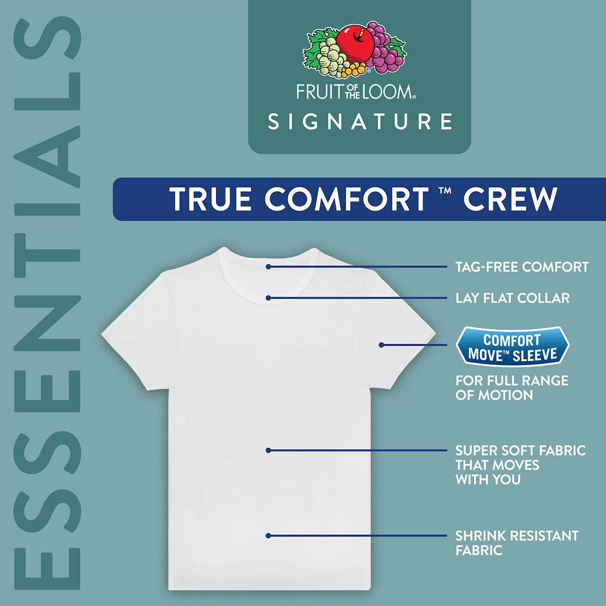 Fruit of the Loom Men's True Comfort 5 Pack Crew Neck Tee 5-Pack - PremiumBrandGoods