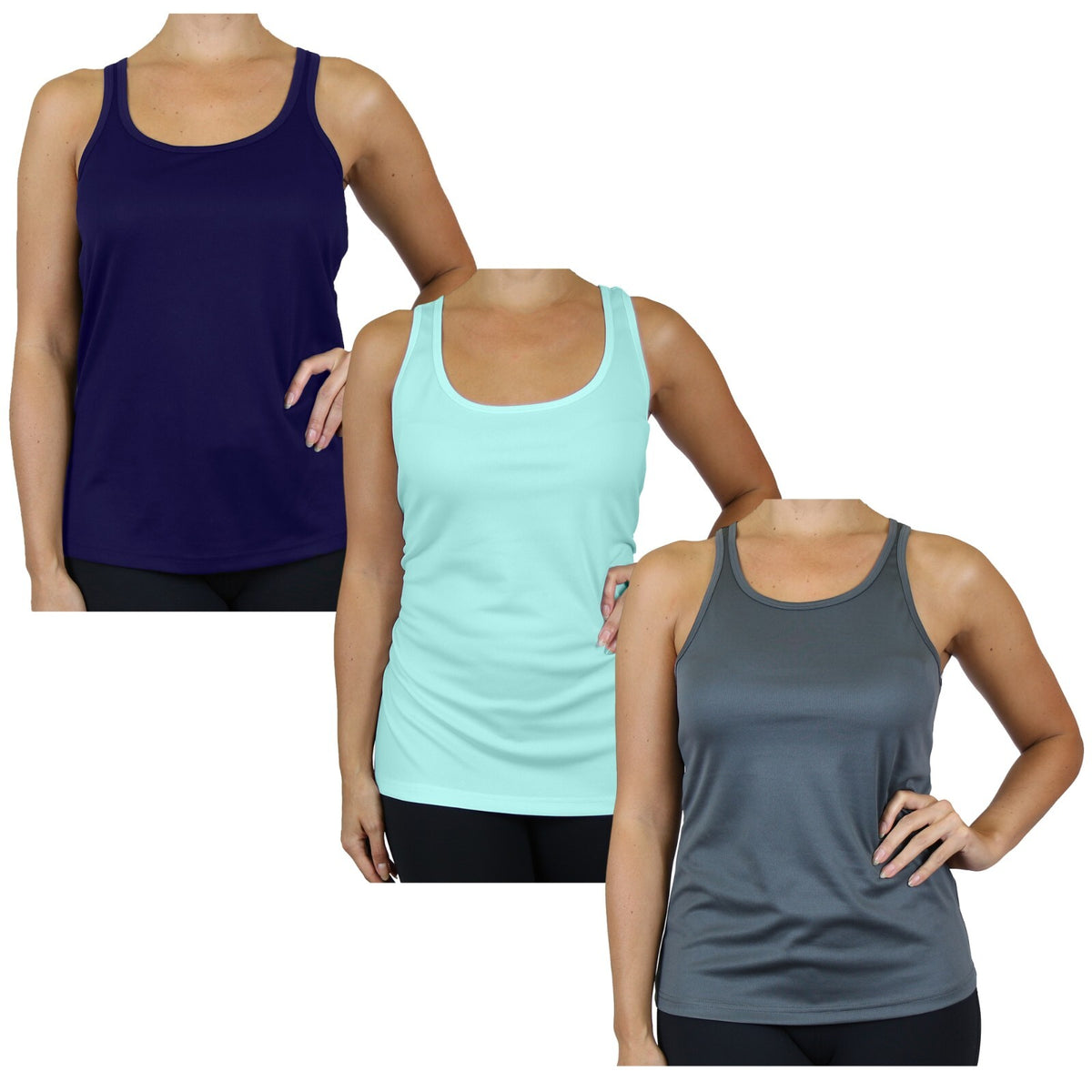 Women's Moisture-Wicking Racerback Sport Tank Tops, 3-Pack, S-3XL