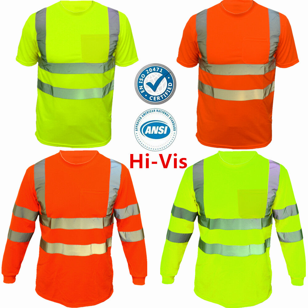Safety Work Hi Vis High Visibility Reflective ANSI Class 3 T Shirt Long Sleeve - PremiumBrandGoods