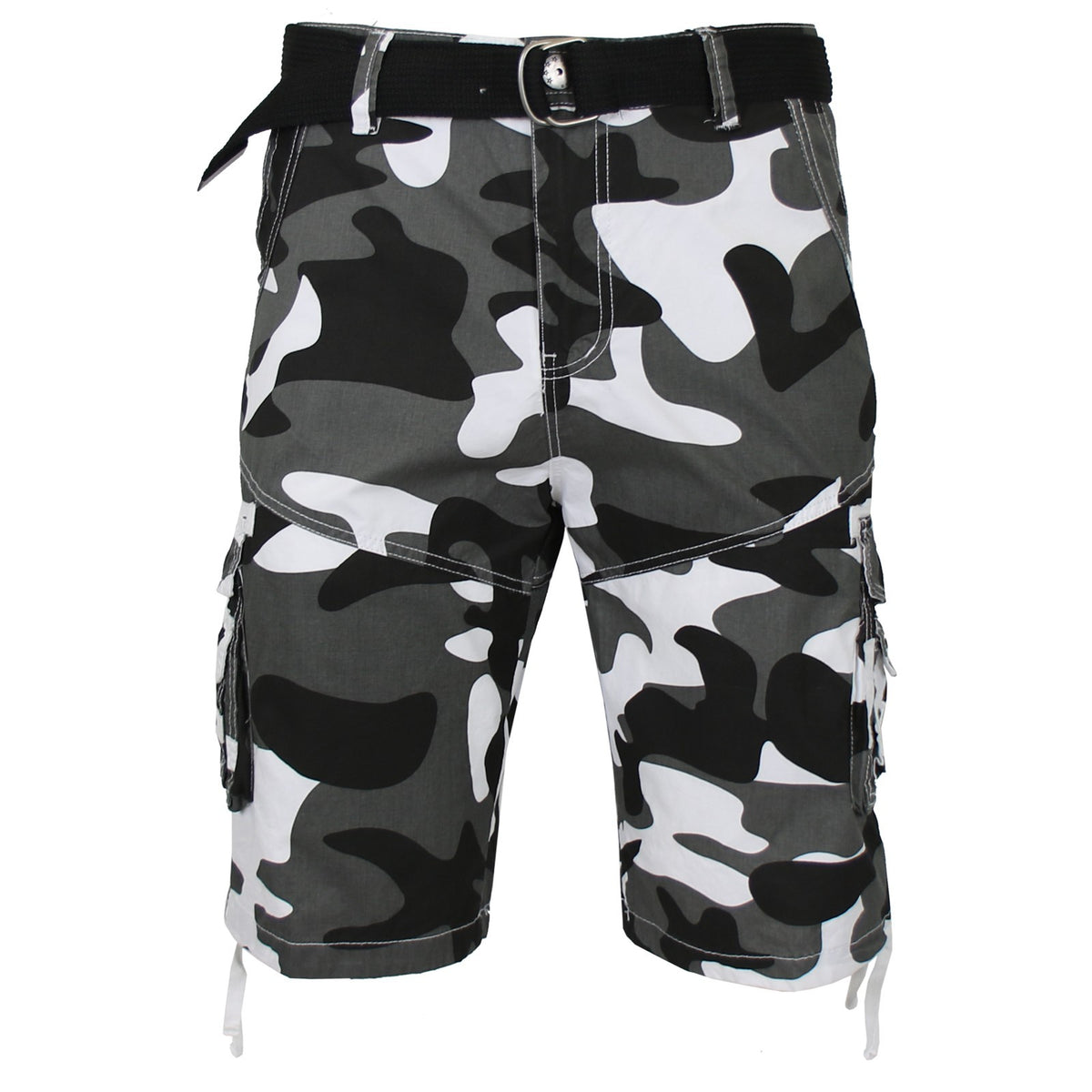Men's Distressed Washed Cotton Cargo Shorts with Belt, Waist 30-42