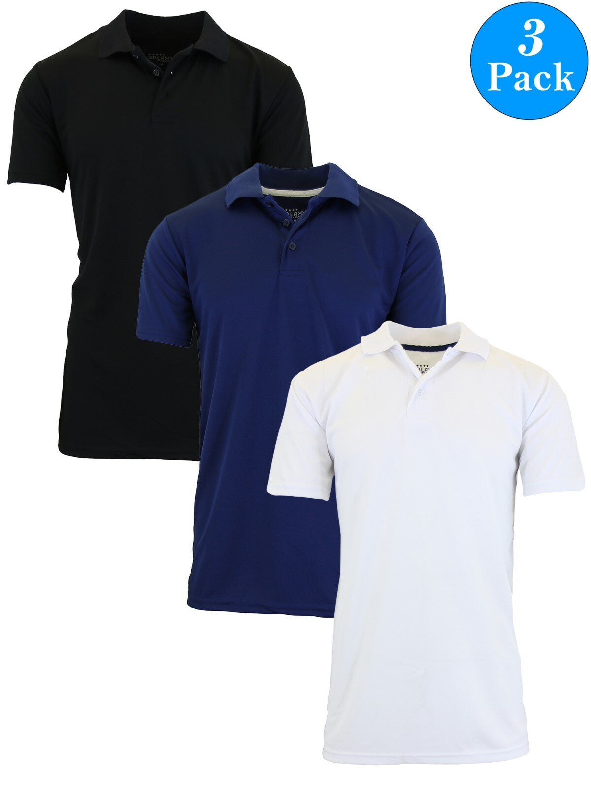 Men's Moisture-Wicking Short Sleeve Polo Shirts, 3-Pack