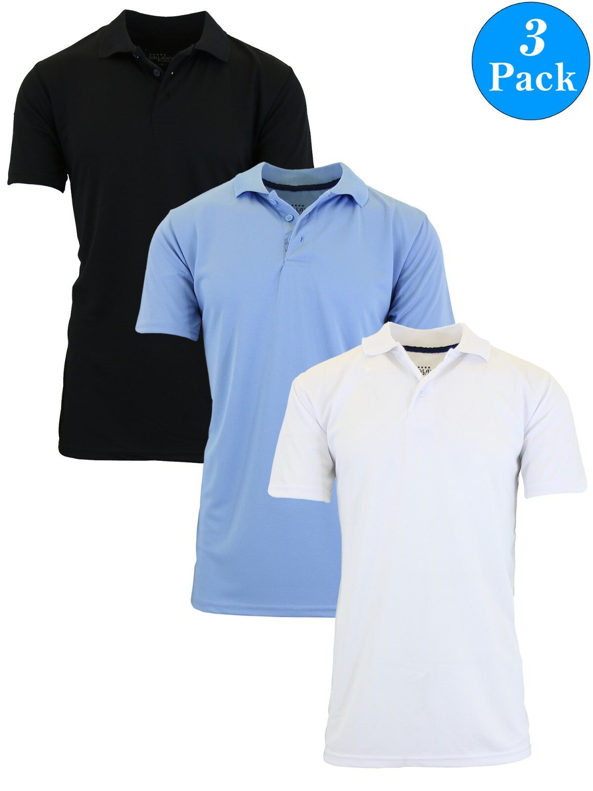Men's Moisture-Wicking Short Sleeve Polo Shirts, 3-Pack