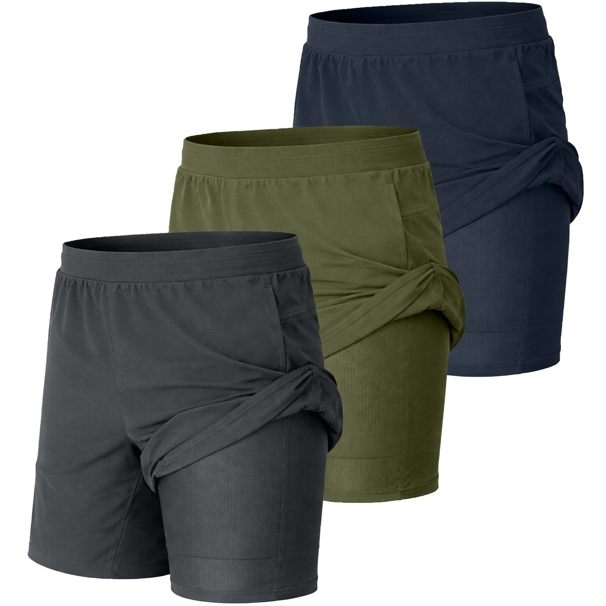 Men's 2-in-1 Quick-Dry Running Shorts, 3-Pack