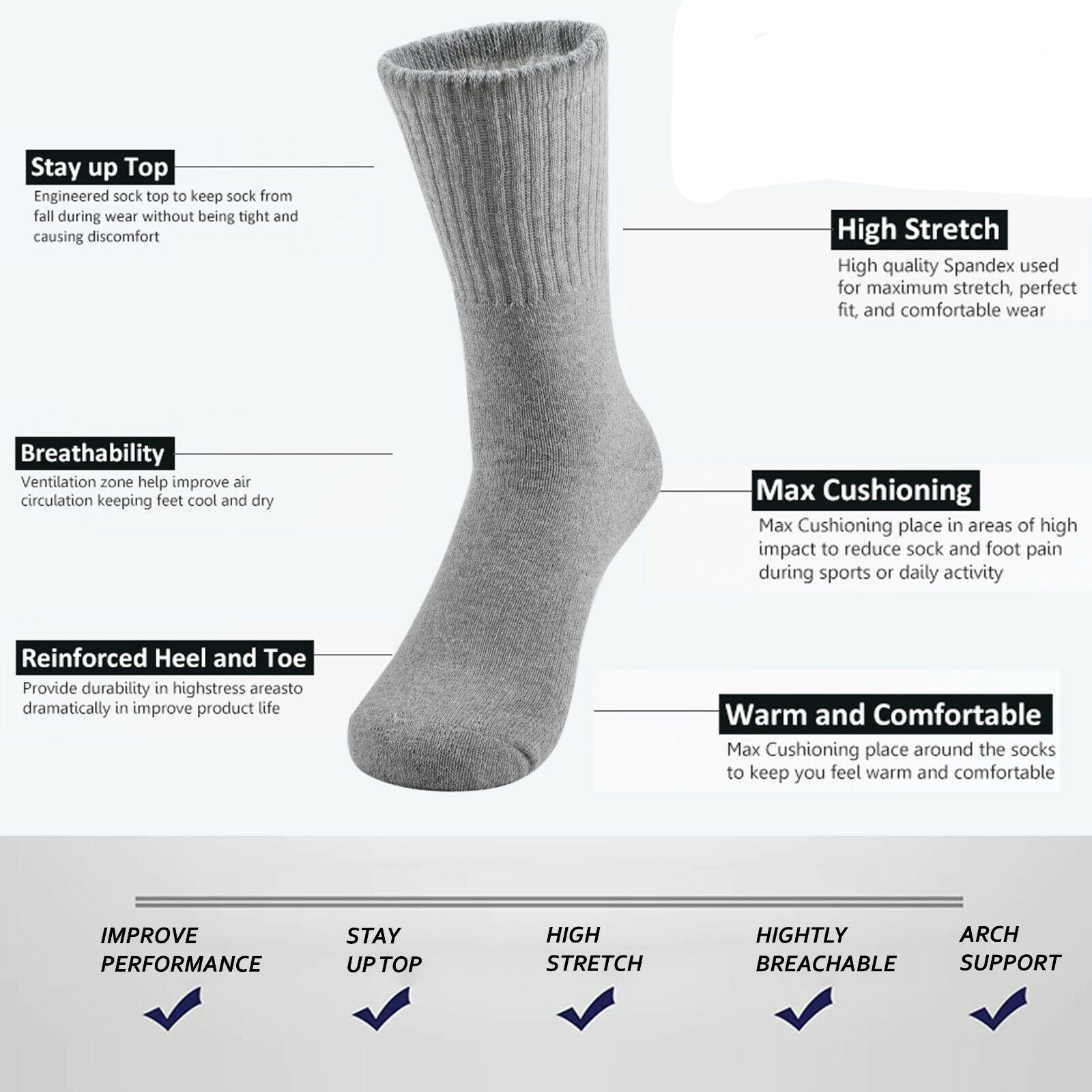 Lot 3-12 Pairs Mens Solid Sports Athletic Work Plain Crew Socks Size 9-11 10-13 - PremiumBrandGoods