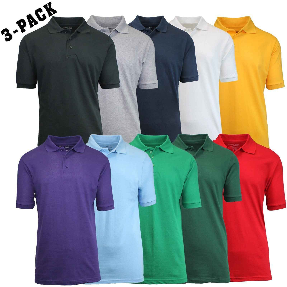 3 Pack - Men's Pique Polo Shirt - Uniform - Lounge- Casual - Free Shipping- NWT